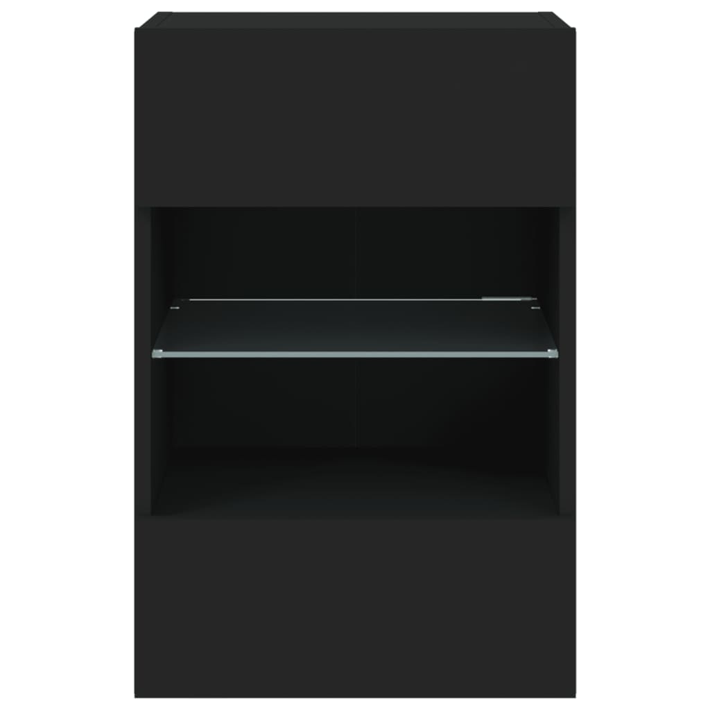 vidaXL TV Wall Cabinets with LED Lights 2 pcs Black 40x30x60.5 cm