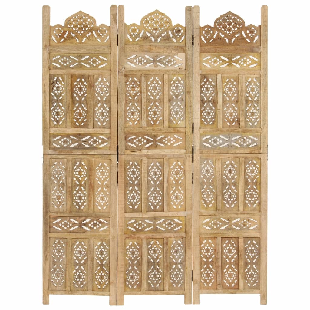 vidaXL Hand carved 3-Panel Room Divider 120x165 cm Solid Mango Wood