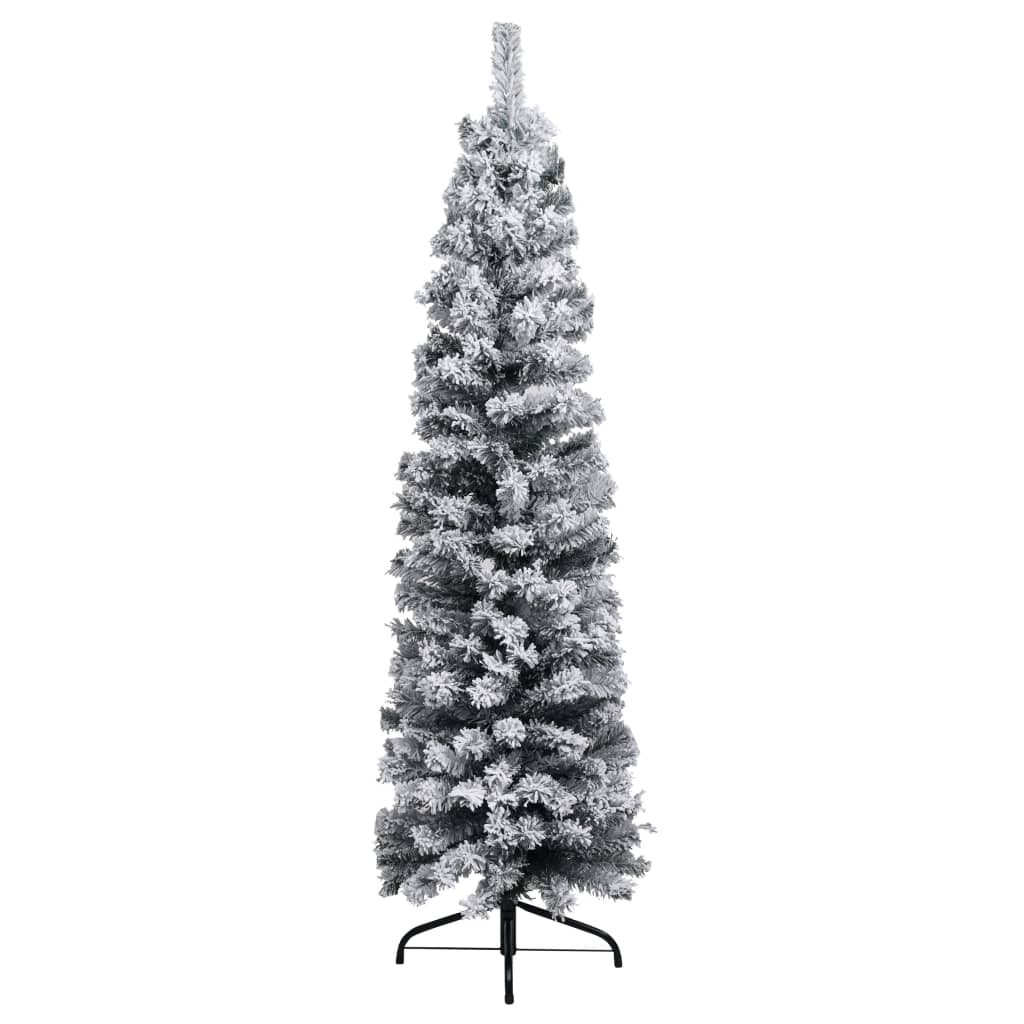 vidaXL Slim Pre-lit Christmas Tree with Flocked Snow Green 210 cm PVC