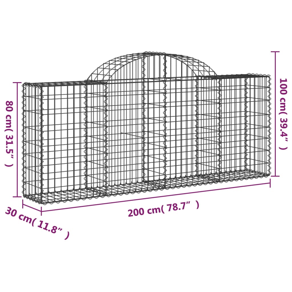 vidaXL Arched Gabion Baskets 14 pcs 200x30x80/100 cm Galvanised Iron