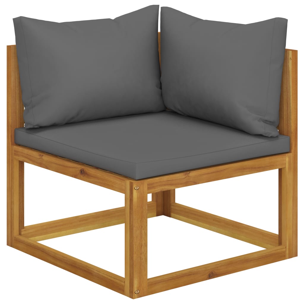 vidaXL Sectional Corner Sofa & Dark Grey Cushion Solid Acacia Wood