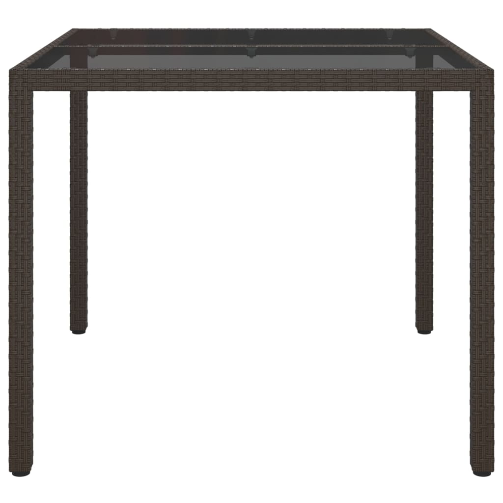 vidaXL Garden Table 90x90x75 cm Tempered Glass and Poly Rattan Brown