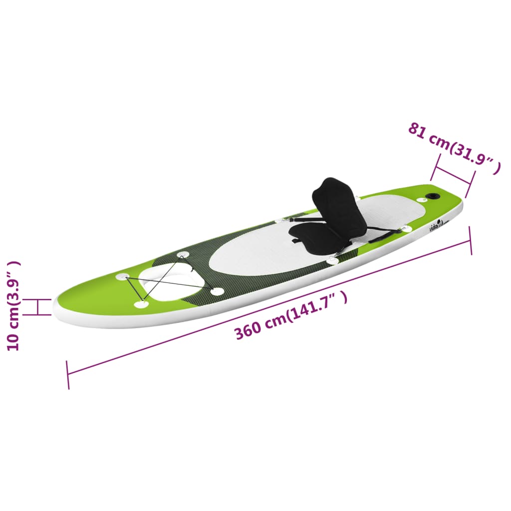 vidaXL Inflatable Stand Up Paddle Board Set Green 360x81x10 cm