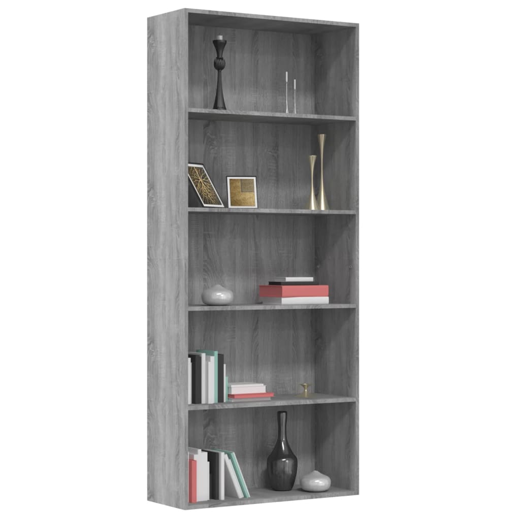 vidaXL 5-Tier Book Cabinet Grey Sonoma 80x30x189 cm Engineered Wood