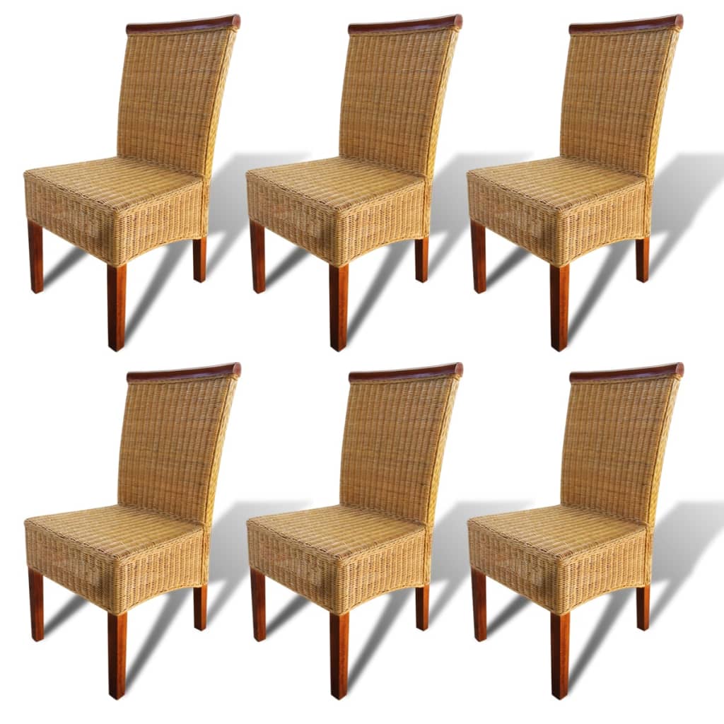 vidaXL Dining Chairs 6 pcs Brown Natural Rattan