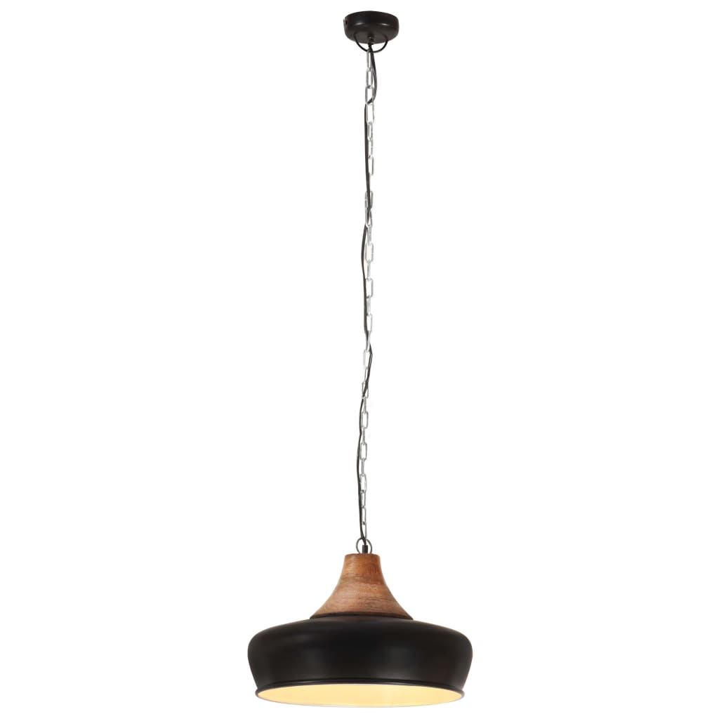 vidaXL Industrial Hanging Lamp Black Iron & Solid Wood 26 cm E27