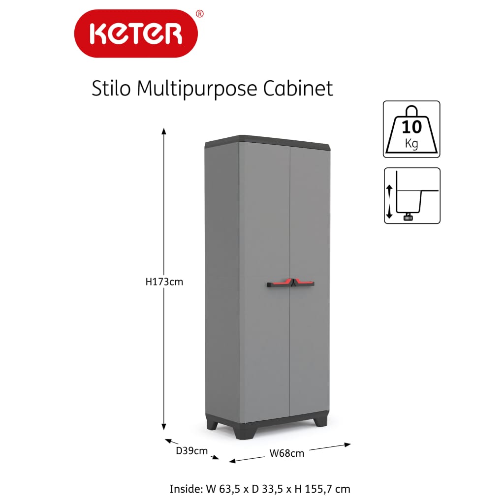 Keter Multipurpose Storage Cabinet Stilo Grey and Black 173 cm