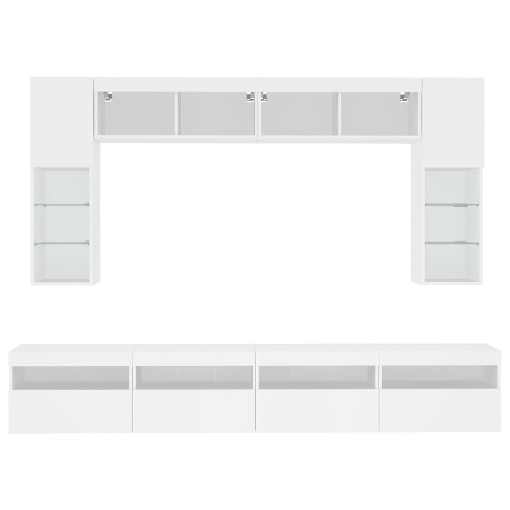vidaXL 8 Piece TV Wall Cabinet Set with LED Lights White