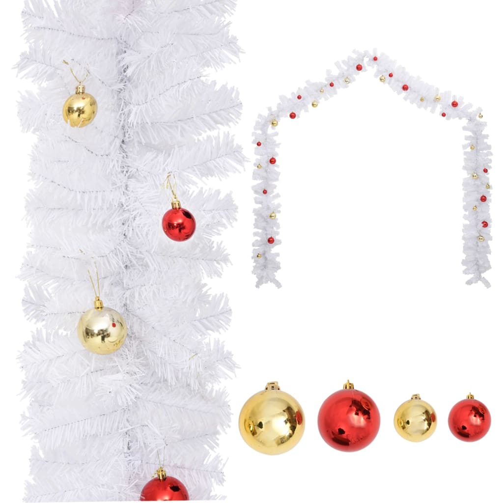 vidaXL Christmas Garland Decorated with Baubles White 5 m