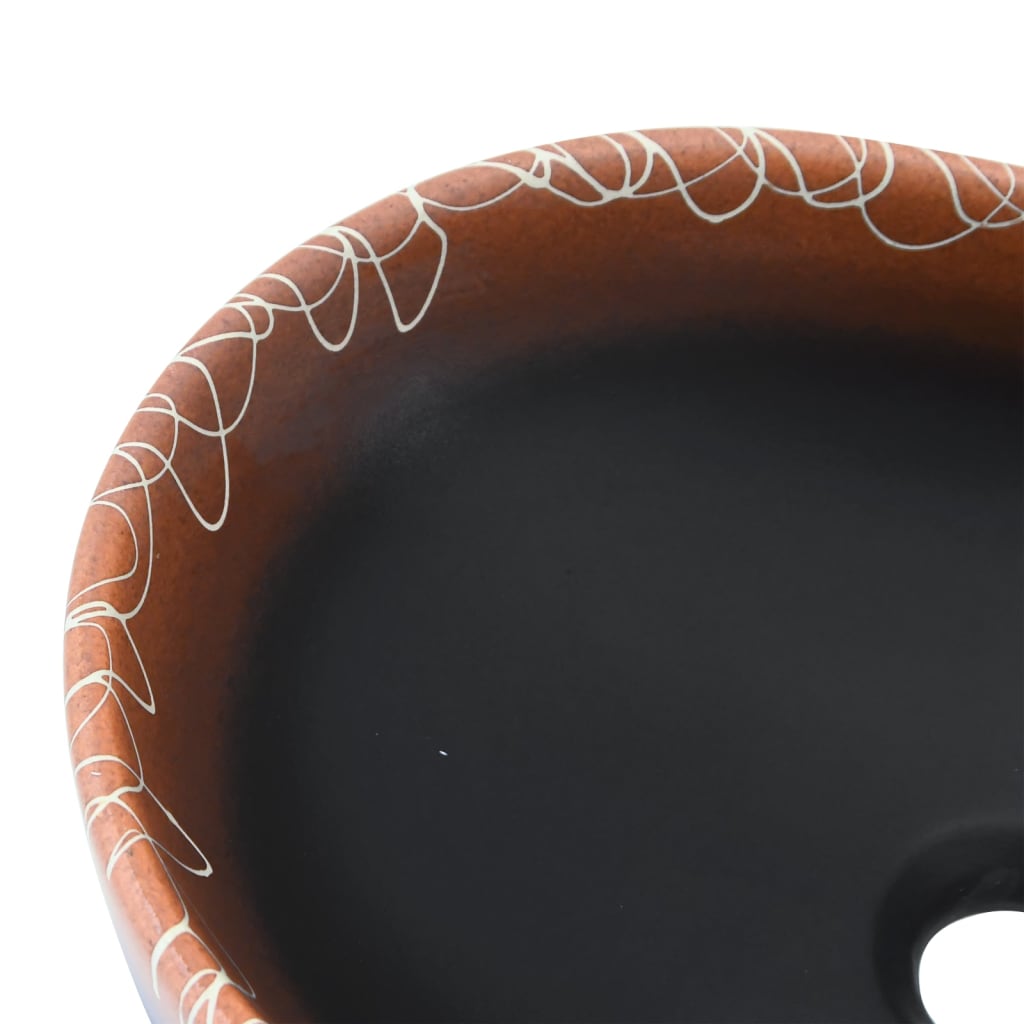 vidaXL Countertop Basin Black and Orange Oval 47x33x13 cm Ceramic