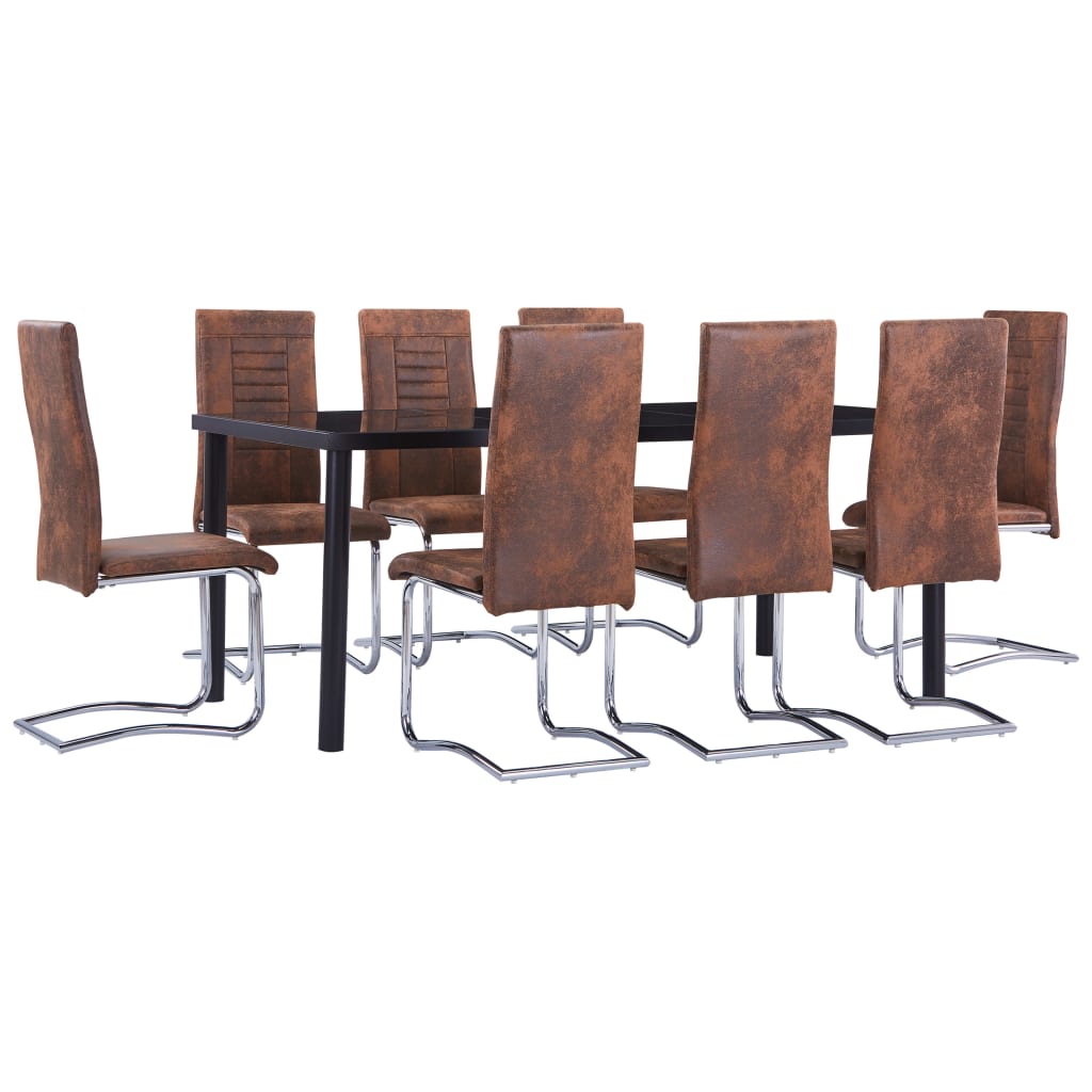 vidaXL 9 Piece Dining Set Faux Suede Leather Brown