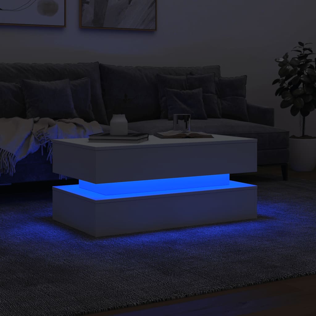 vidaXL Coffee Table with LED Lights White 90x50x40 cm