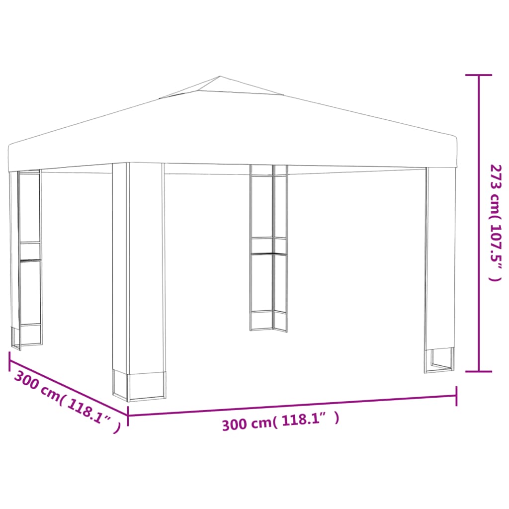 vidaXL Gazebo with Double Roof&LED String Lights 3x3x2.7 m Taupe