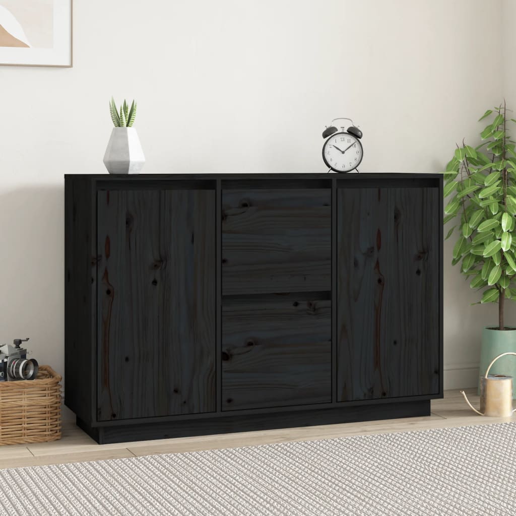 vidaXL Sideboard Black 111x34x75 cm Solid Wood Pine