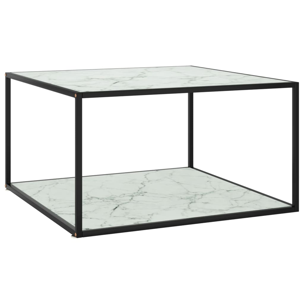 vidaXL Coffee Table Black with White Marble Glass 90x90x50 cm