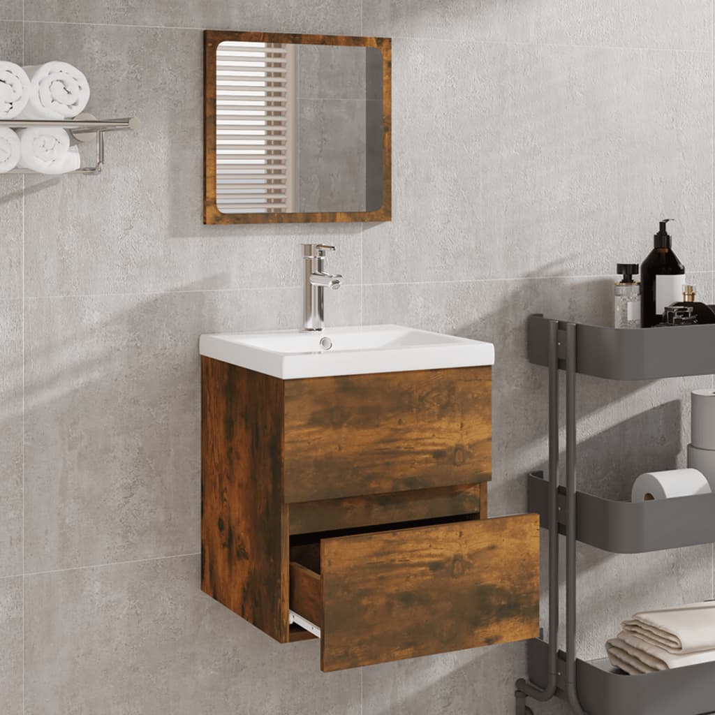 vidaXL Bathroom Cabinet with Mirror Smoked Oak Engineered Wood