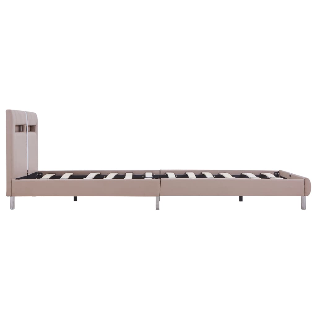 vidaXL Bed Frame with LED Cappuccino Faux Leather 135x190 cm Double