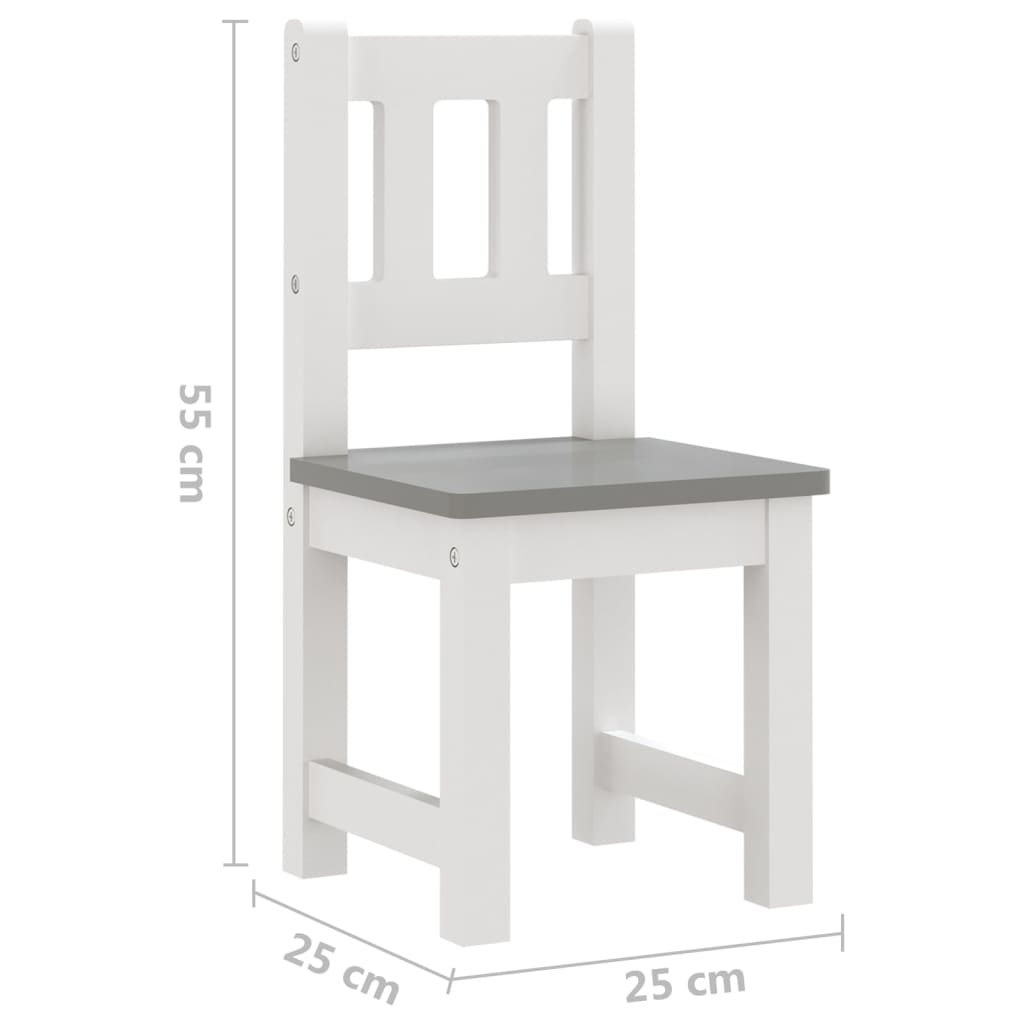 vidaXL 3 Piece Children Table and Chair Set White and Grey MDF