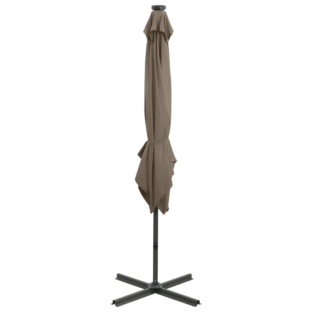vidaXL Cantilever Umbrella with Pole and LED Lights Taupe 250 cm