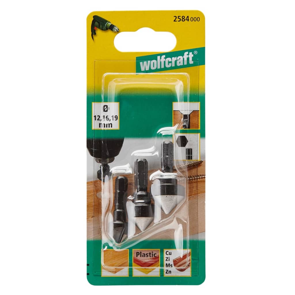 wolfcraft Three Piece Countersink Bit Set Steel 2584000