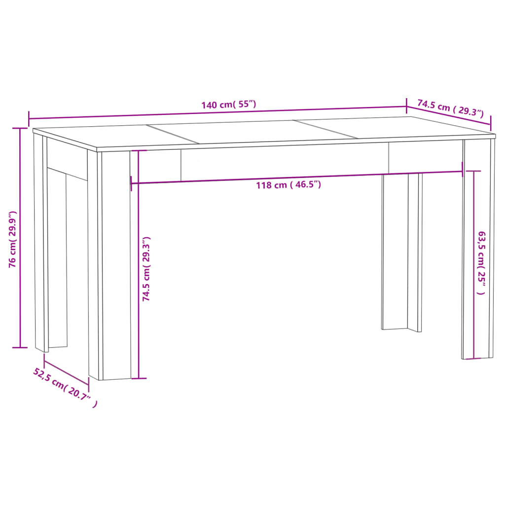 vidaXL Dining Table Sonoma Oak 140x74.5x76 cm Engineered Wood