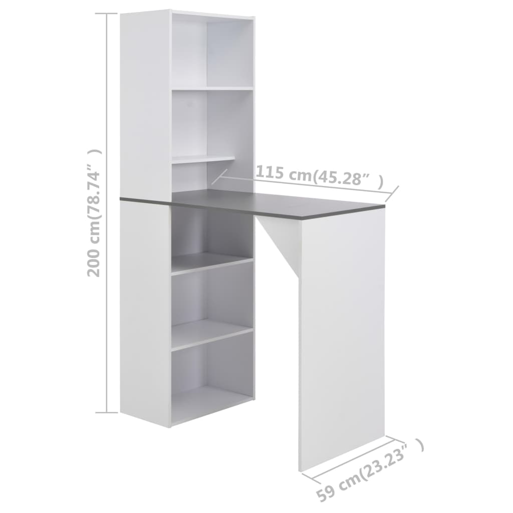vidaXL Bar Table with Cabinet White 115x59x200 cm