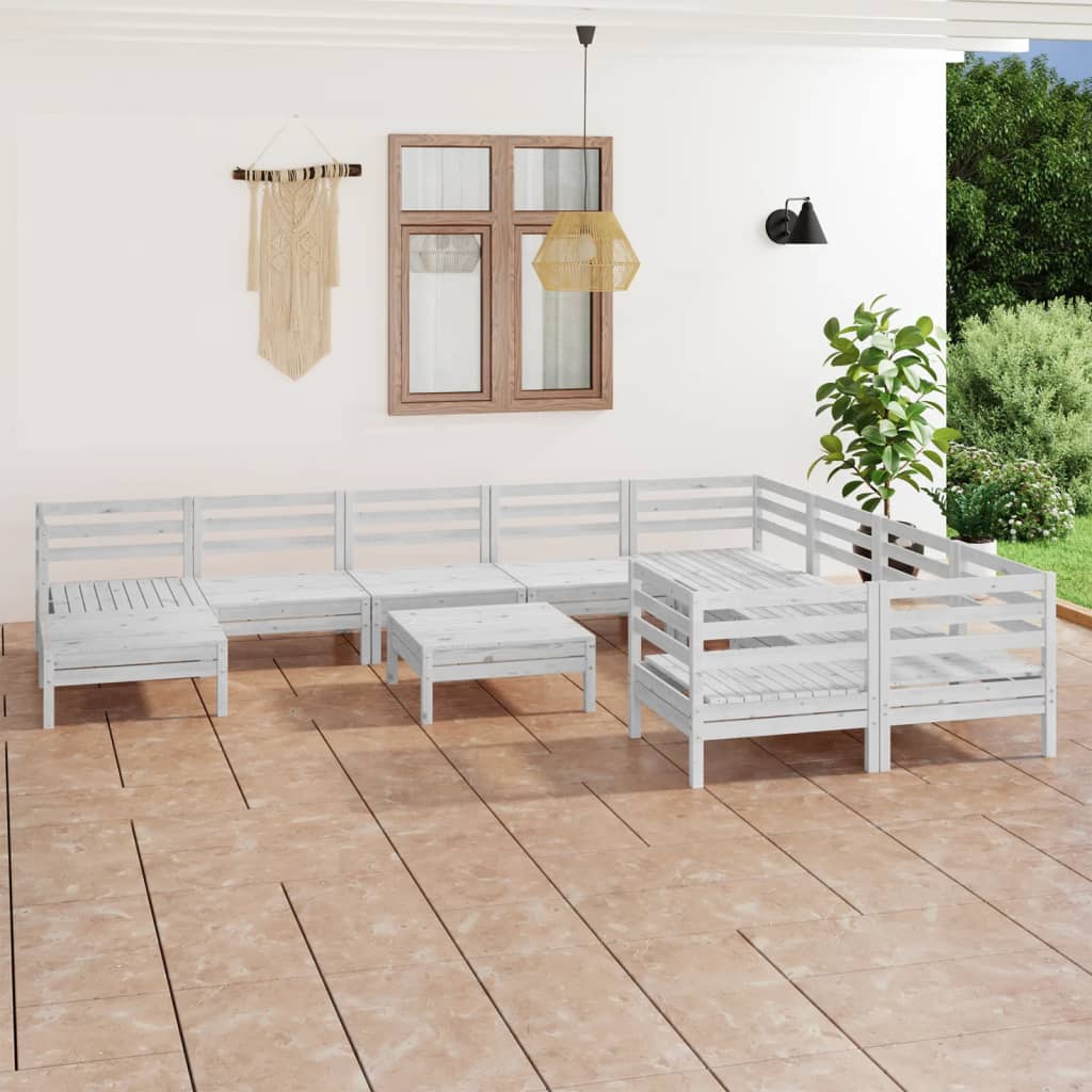 vidaXL 11 Piece Garden Lounge Set White Solid Pinewood