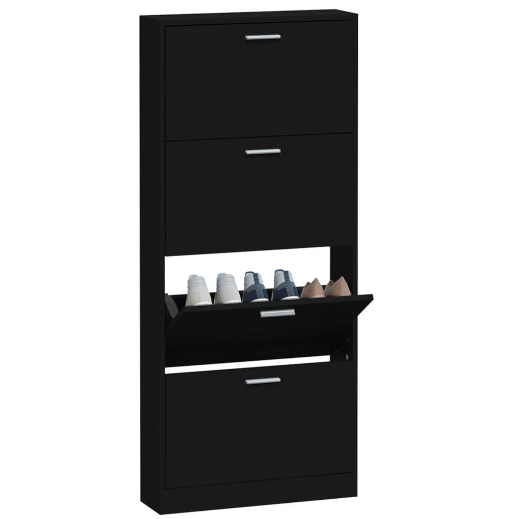 vidaXL Shoe Cabinet Black 59x17x150 cm Engineered Wood
