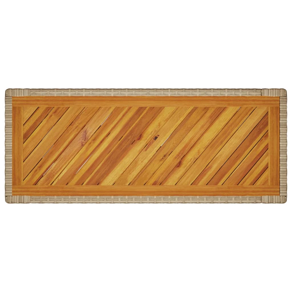vidaXL Garden Side Table with Wooden Top Beige 100x40x75 cm Poly Rattan