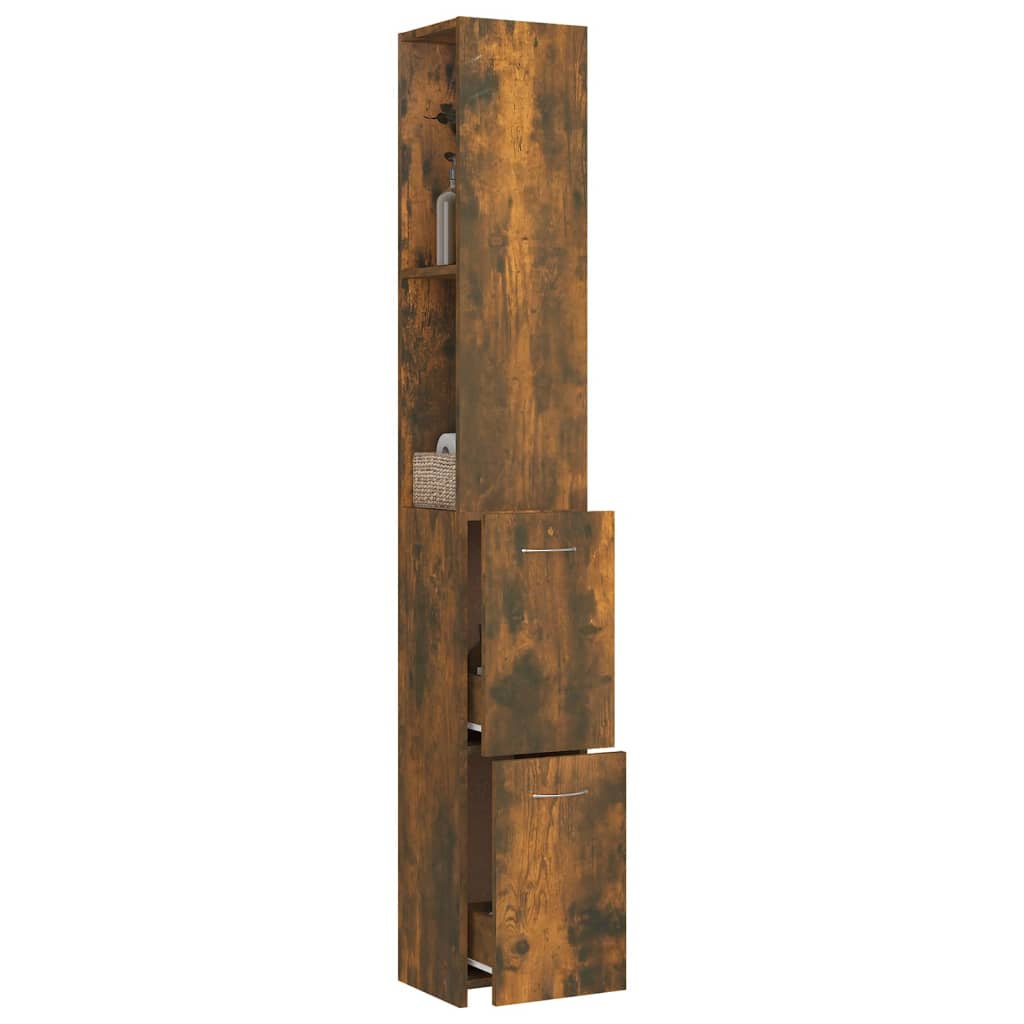 vidaXL Bathroom Cabinet Smoked Oak 25x26.5x170 cm Engineered Wood