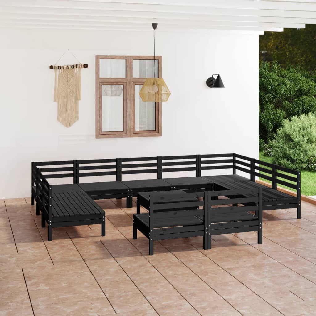 vidaXL 12 Piece Garden Lounge Set Black Solid Wood Pine
