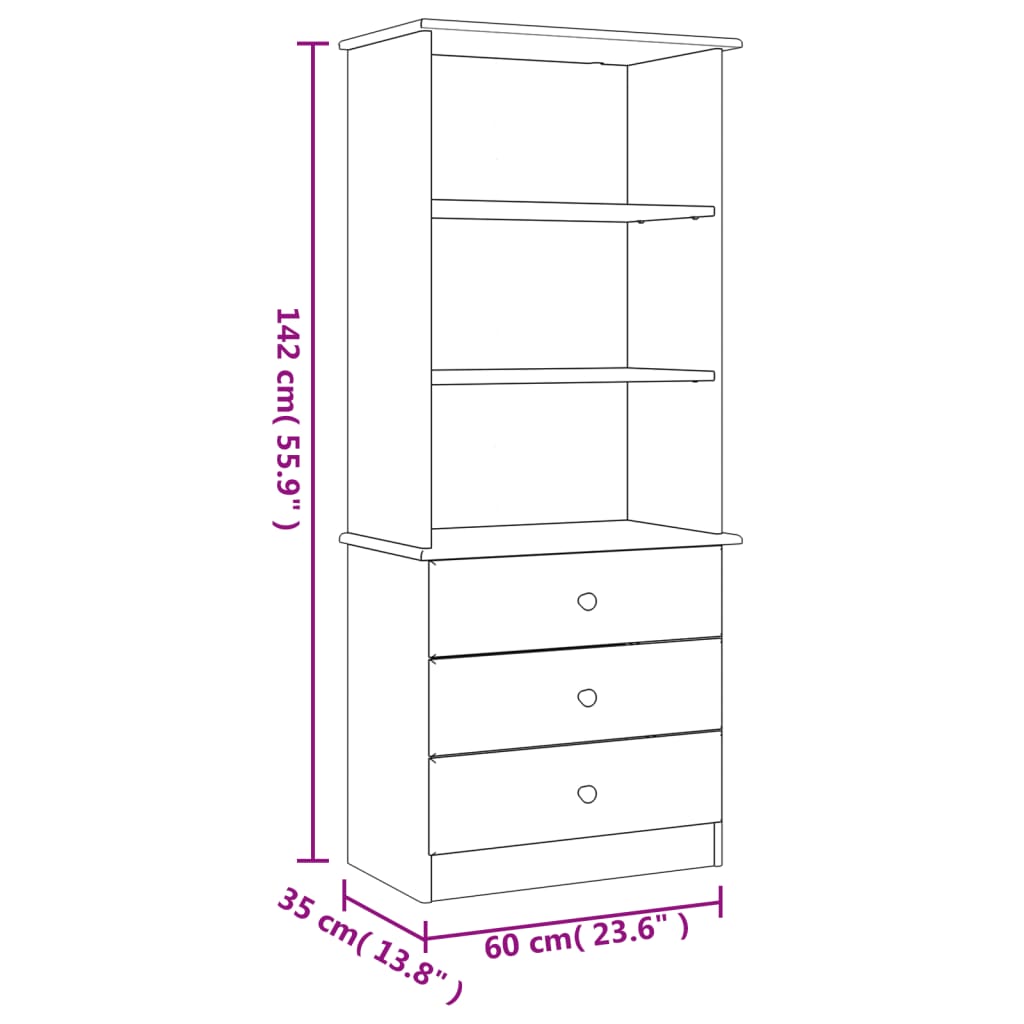 vidaXL Bookcase with Drawers ALTA White 60x35x142 cm Solid Wood Pine