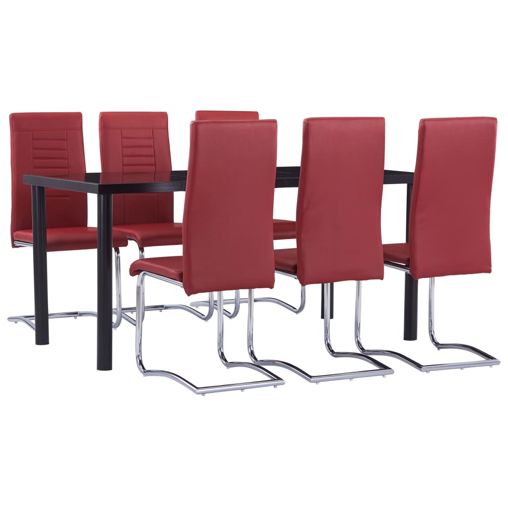 vidaXL 7 Piece Dining Set Faux Leather Red