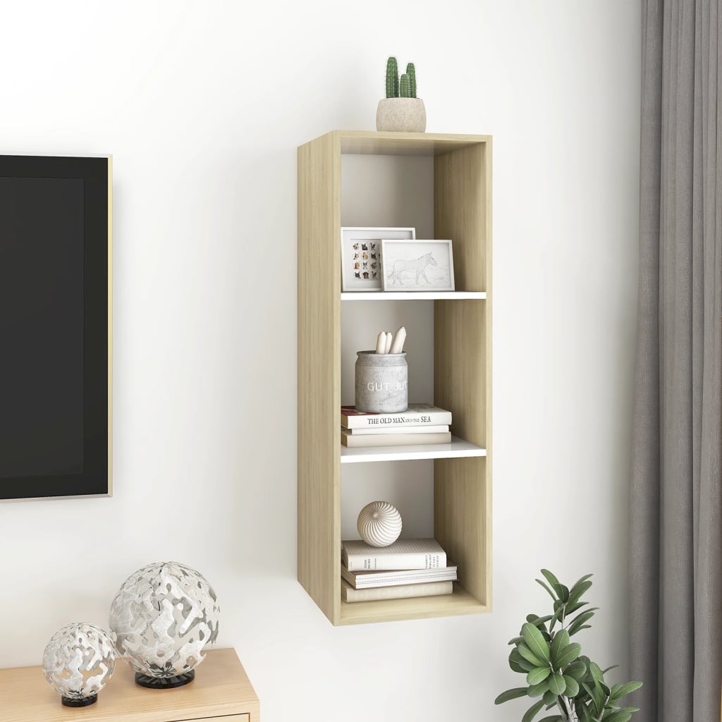 vidaXL Wall-mounted TV Cabinet Sonoma Oak and White 37x37x107 cm Chipboard
