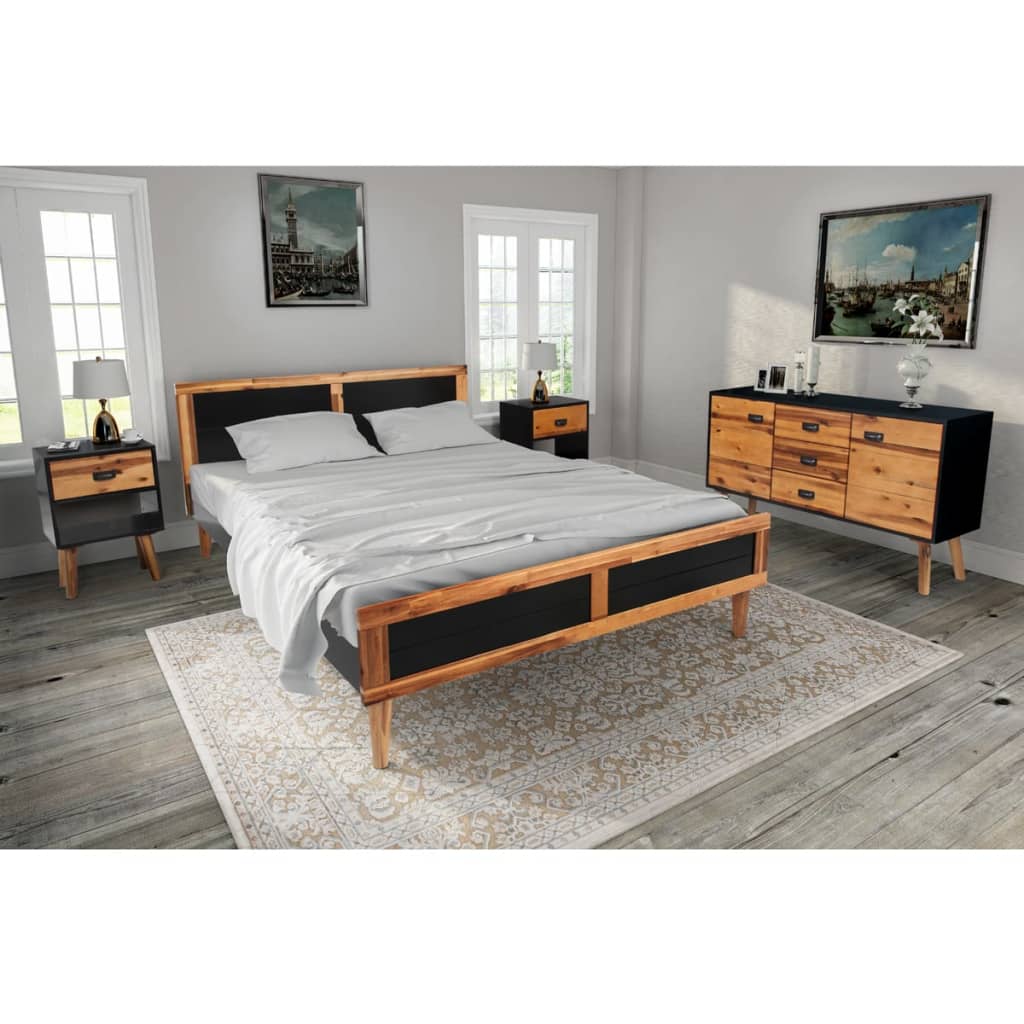 vidaXL Four Piece Bedroom Furniture Set Solid Acacia Wood 180x200 cm
