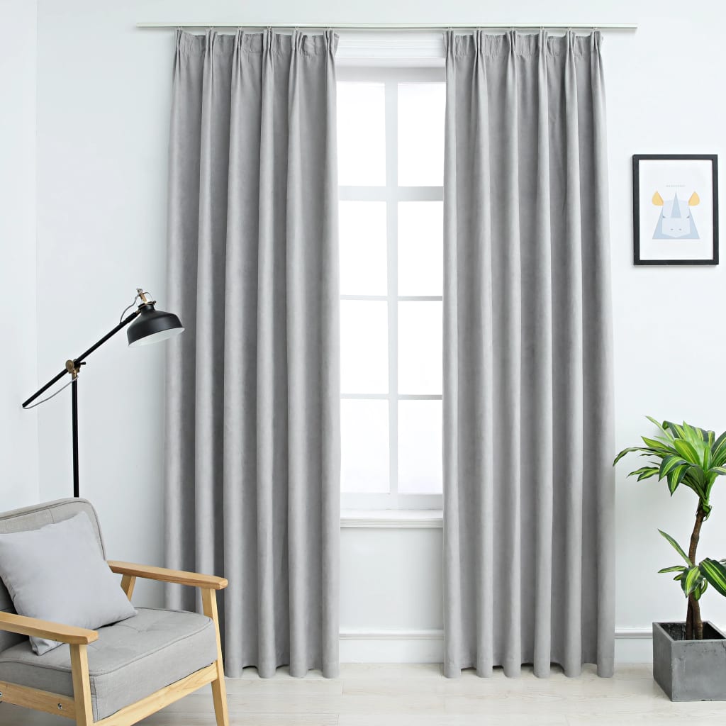vidaXL Blackout Curtains with Hooks 2 pcs Grey 140x225 cm