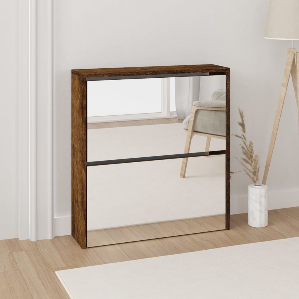vidaXL Shoe Cabinet with Mirror 2-Layer Smoked Oak 63x17x67 cm