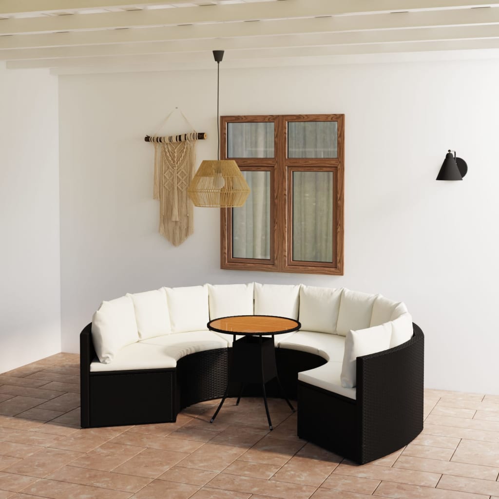 vidaXL 7 Piece Garden Sofa Set with Cushions Poly Rattan Black