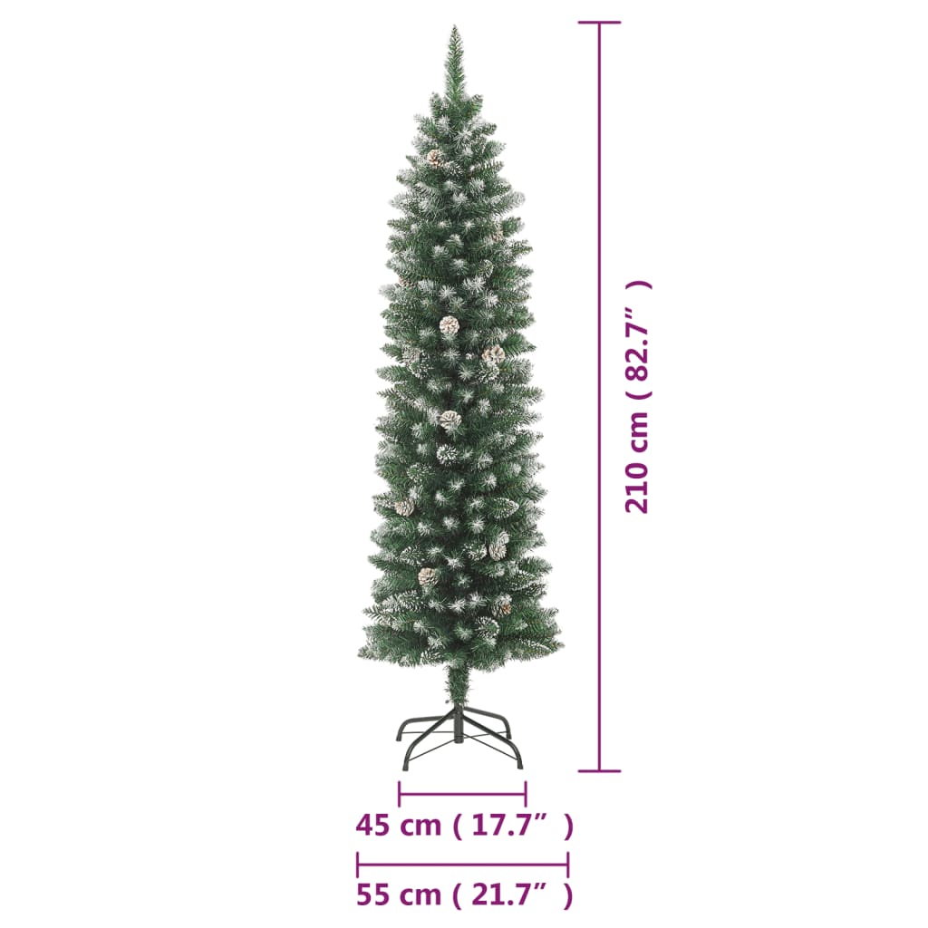 vidaXL Artificial Slim Christmas Tree with Stand 210 cm PVC