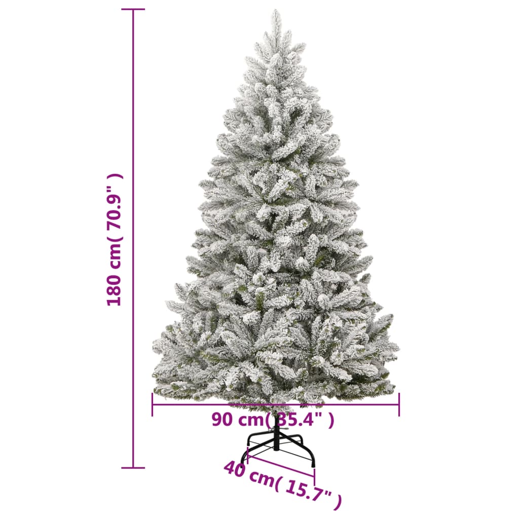 vidaXL Artificial Hinged Christmas Tree 300 LEDs & Flocked Snow 180 cm