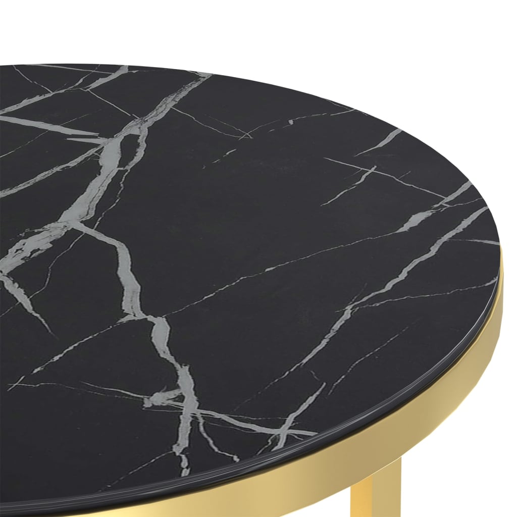 vidaXL Side Table Gold and Black Marble 45 cm Tempered Glass
