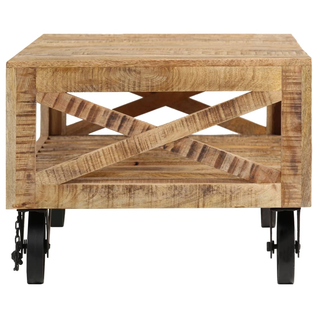vidaXL Coffee Table with Wheels Solid Mango Wood 110x50x37 cm