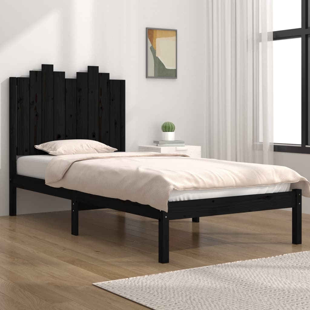 vidaXL Bed Frame Black Solid Wood Pine 75x190 cm Small Single
