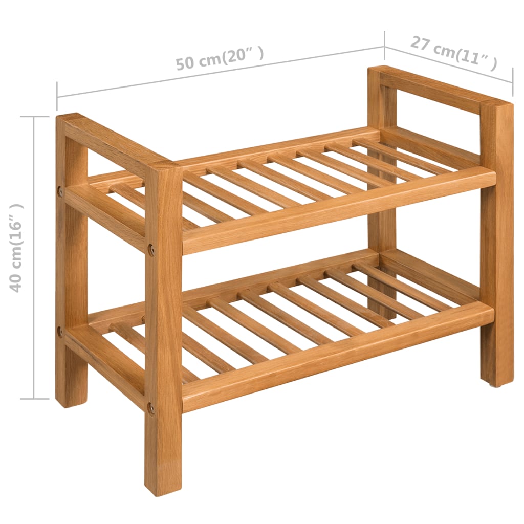 vidaXL Shoe Rack with 2 Shelves 50x27x40 cm Solid Oak Wood