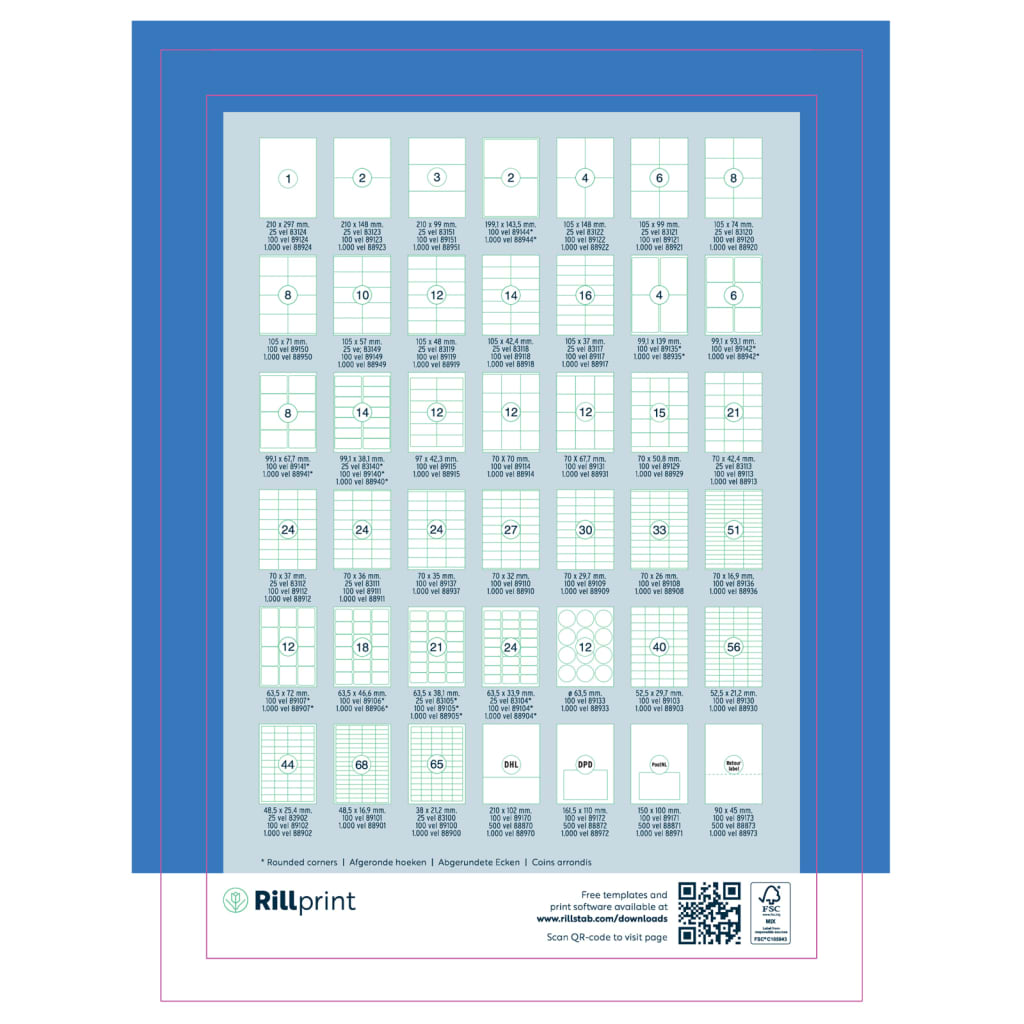 rillprint Self-adhesive Sticker Labels 105x42.4 mm 1000 Sheets White