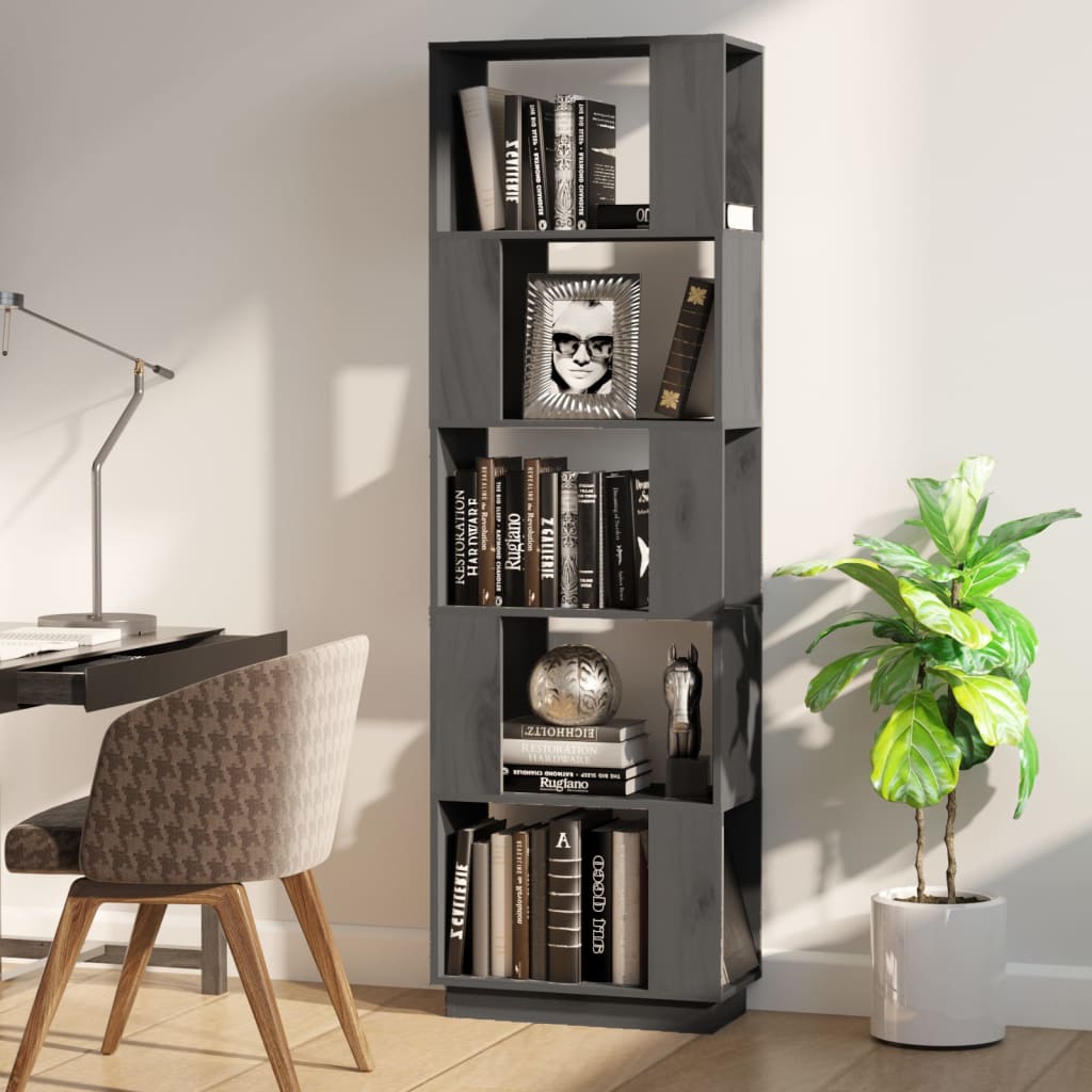 vidaXL Book Cabinet/Room Divider Grey 51x25x163.5 cm Solid Wood Pine
