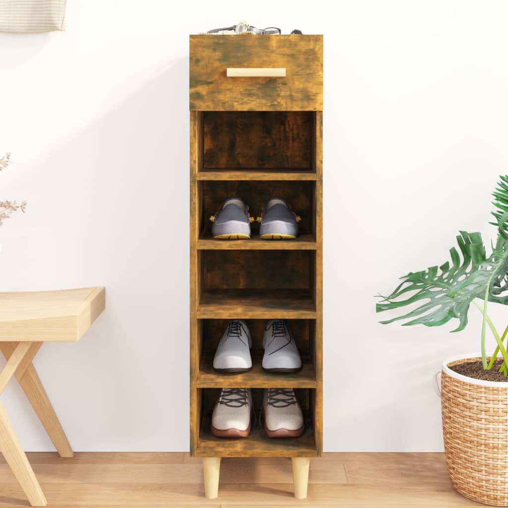 vidaXL Shoe Cabinet Smoked Oak 30x35x105 cm Engineered Wood