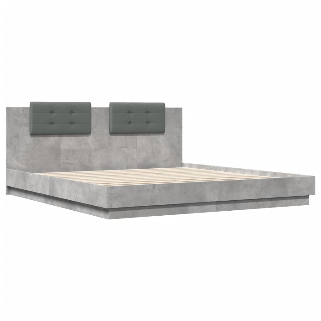 vidaXL Bed Frame with Headboard and LED Lights Concrete Grey 160x200 cm