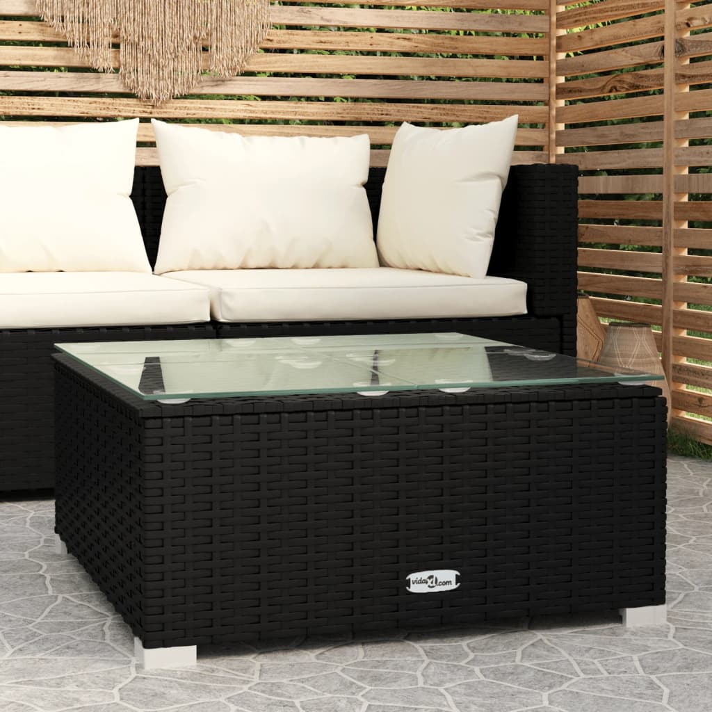 vidaXL Garden Coffee Table Black 60x60x30 cm Poly Rattan and Glass