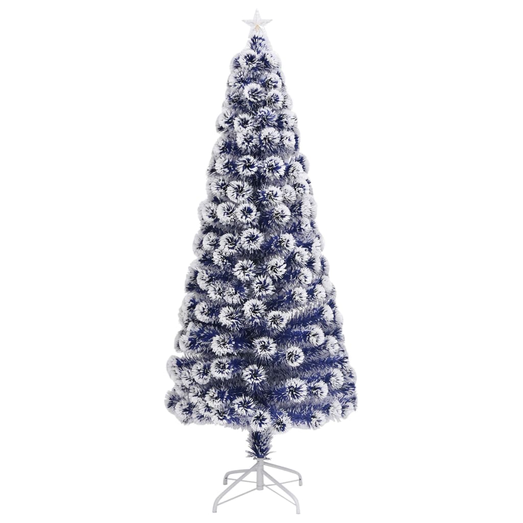 vidaXL Artificial Pre-lit Christmas Tree White&Blue 180 cm Fibre Optic